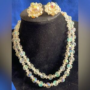 Lisner Double-Strand AB Crystal Necklace AND Matching Earrings